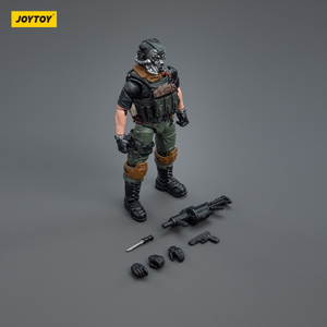 Action figure with accessories on a gray background, featuring the JOYTOY brand.