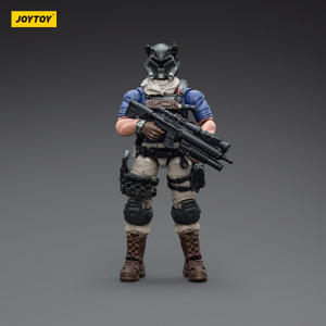 Toy figure of a character in tactical gear holding a weapon on a gray background, with 'JOYTOY' branding.