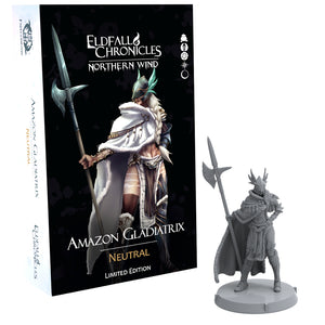 Amazon Gladiatrix figurine from Eldfall Chronicles with packaging on a white background