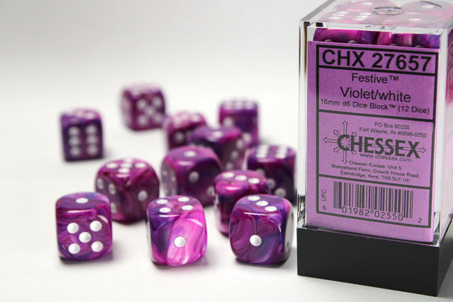 Violet White Chessex Dice block 16mm x 12