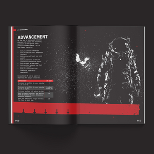 Open book with an astronaut illustration and text on a dark background