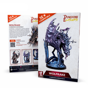Dungeons & Lasers Wolfrake figurine with packaging on a white background