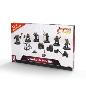 Dwarven miners miniatures set on a Dungeons & Dragons compatible packaging