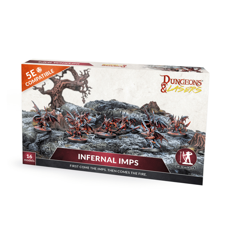 Box of Dungeons & Dragons Infernal Imps miniatures on a white background