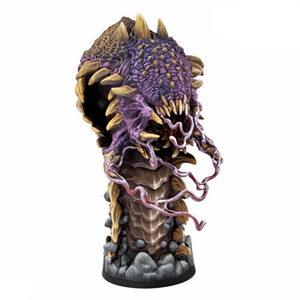 Fantasy creature figurine with purple and brown color scheme on a white background, featuring 'Dungeons & Lasers' logo.