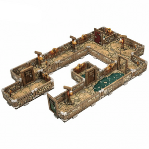 Dungeons & Dragons game set with stone walls and floor on a white background