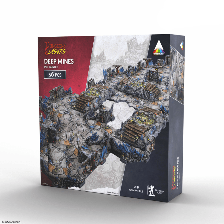 Dungeons & Lasers Deep Mines pre-painted model kit packaging on a white background