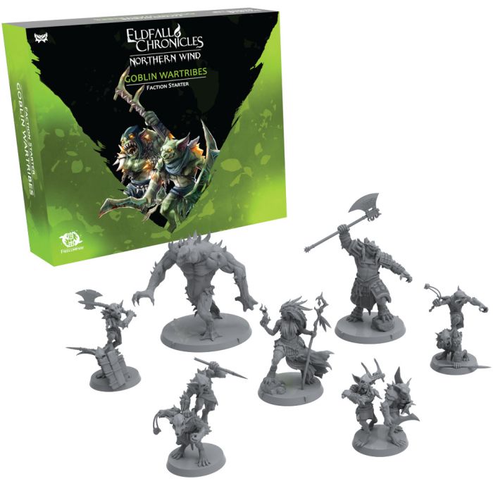 Goblin wartribes miniatures with 'Eldenfall Chronicles' box in the background