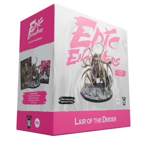 Epic Encounters game box with a figurine of a drider on a white background