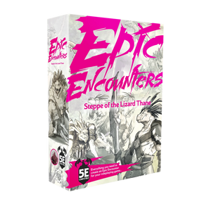 Epic Encounters game box with pink and black design on a white background