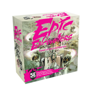 Board game box titled 'Epic Encounters: Tower of the Lich Empress' with fantasy artwork on a white background.