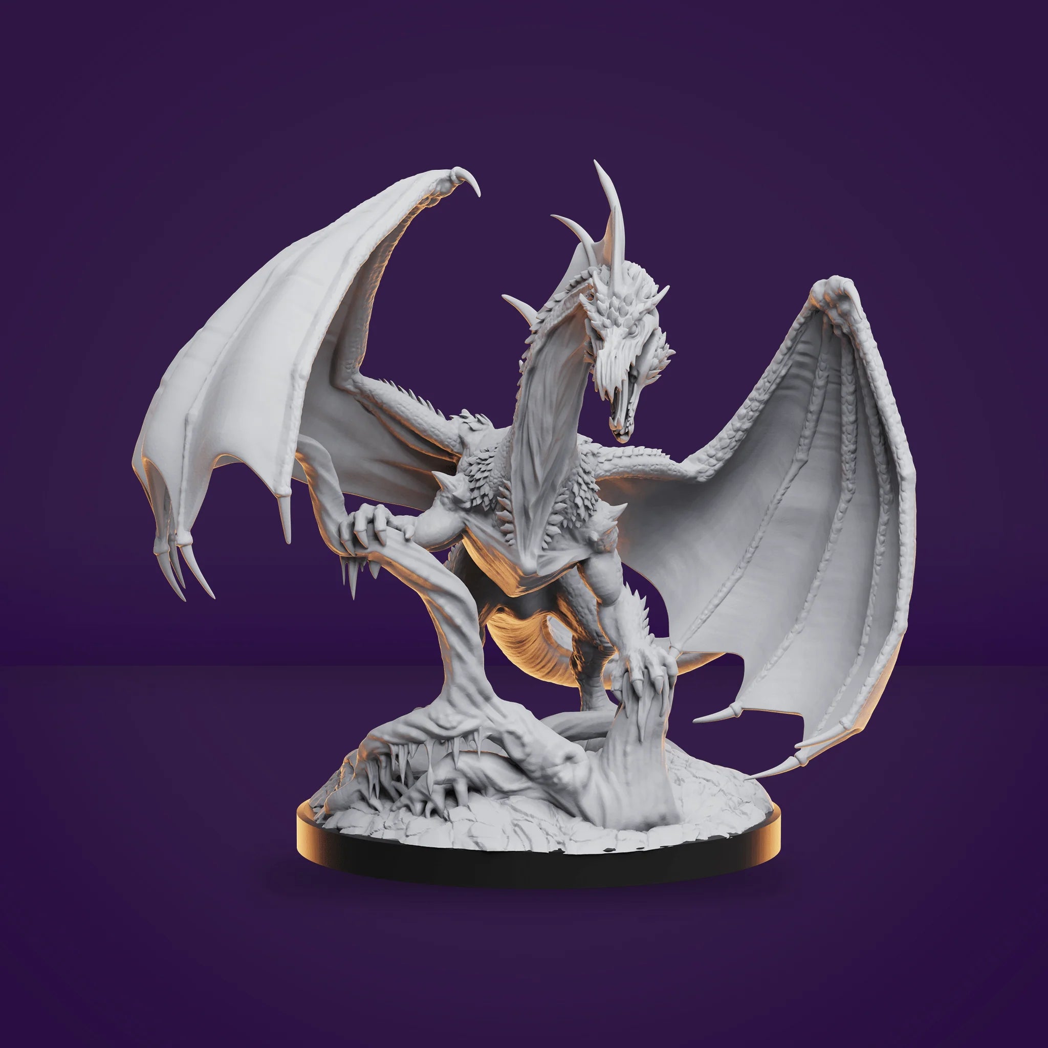 White dragon figurine on a purple background