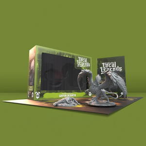 Griffon figurine with packaging on a green background