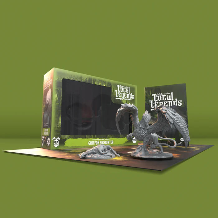 Griffon figurine with packaging on a green background