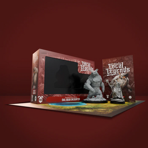 Game box with figurines on a red background
