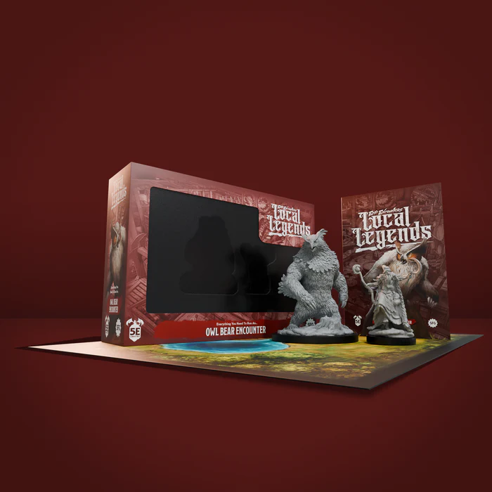 Game box with figurines on a red background