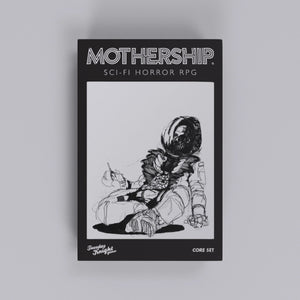 Book cover of 'Mothership' Sci-Fi Horror RPG with an astronaut illustration on a gray background