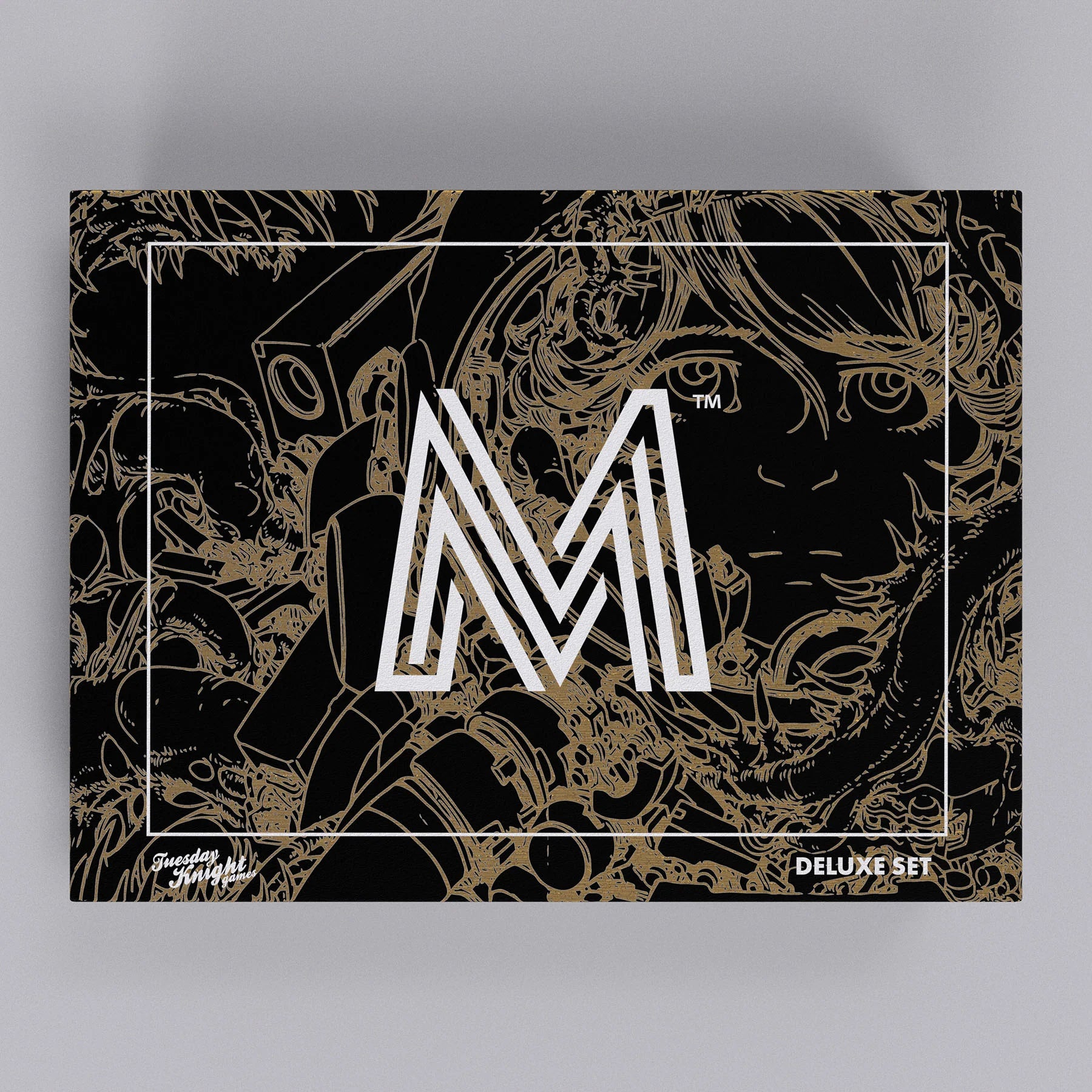 Product packaging for Mothership with a large white 'M' logo on a black background with gold accents