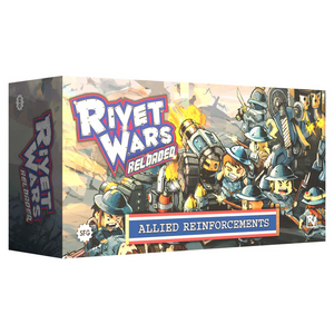 Box of 'Rivet Wars Reloaded' with animated characters and text on a white background