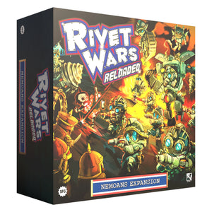 Box for 'Rivet Wars Reloaded' with robot figures on a colorful background