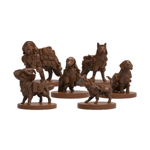 Set of five brown figurines on a white background
