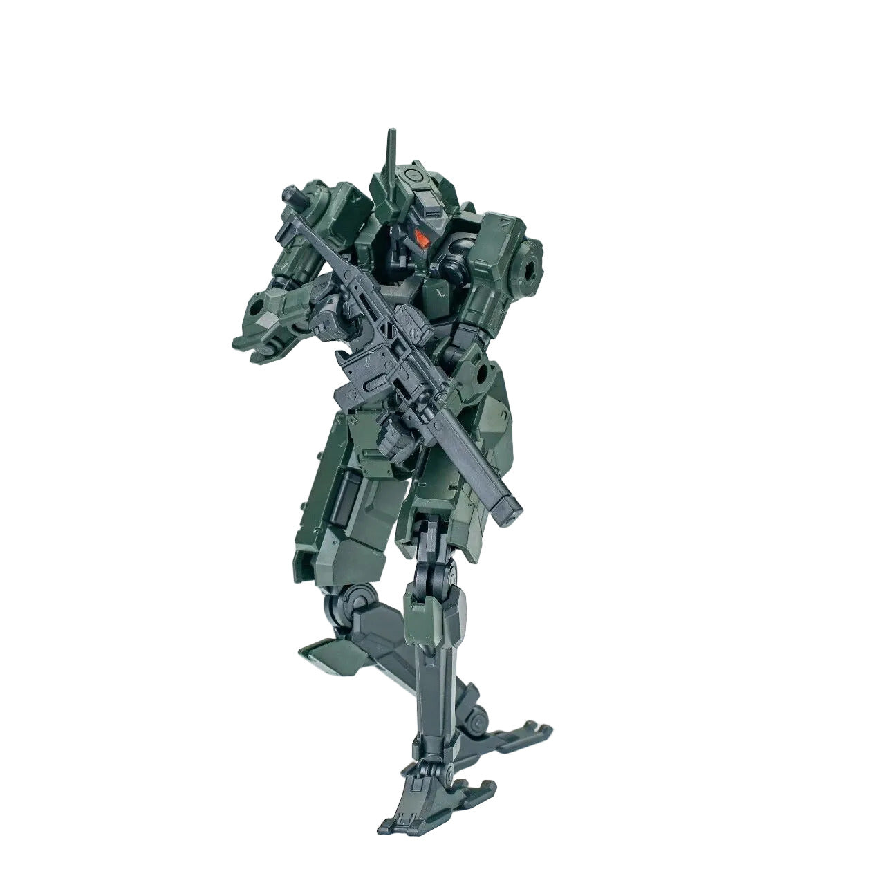 Toy robot figure holding a gun on a white background