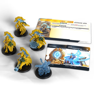 StarCraft game figures and cards on a white background