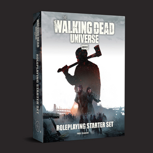 Roleplaying starter set for 'The Walking Dead Universe' on a dark background