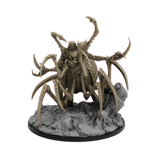 Spooky spider-like creature on a rocky base with a white background