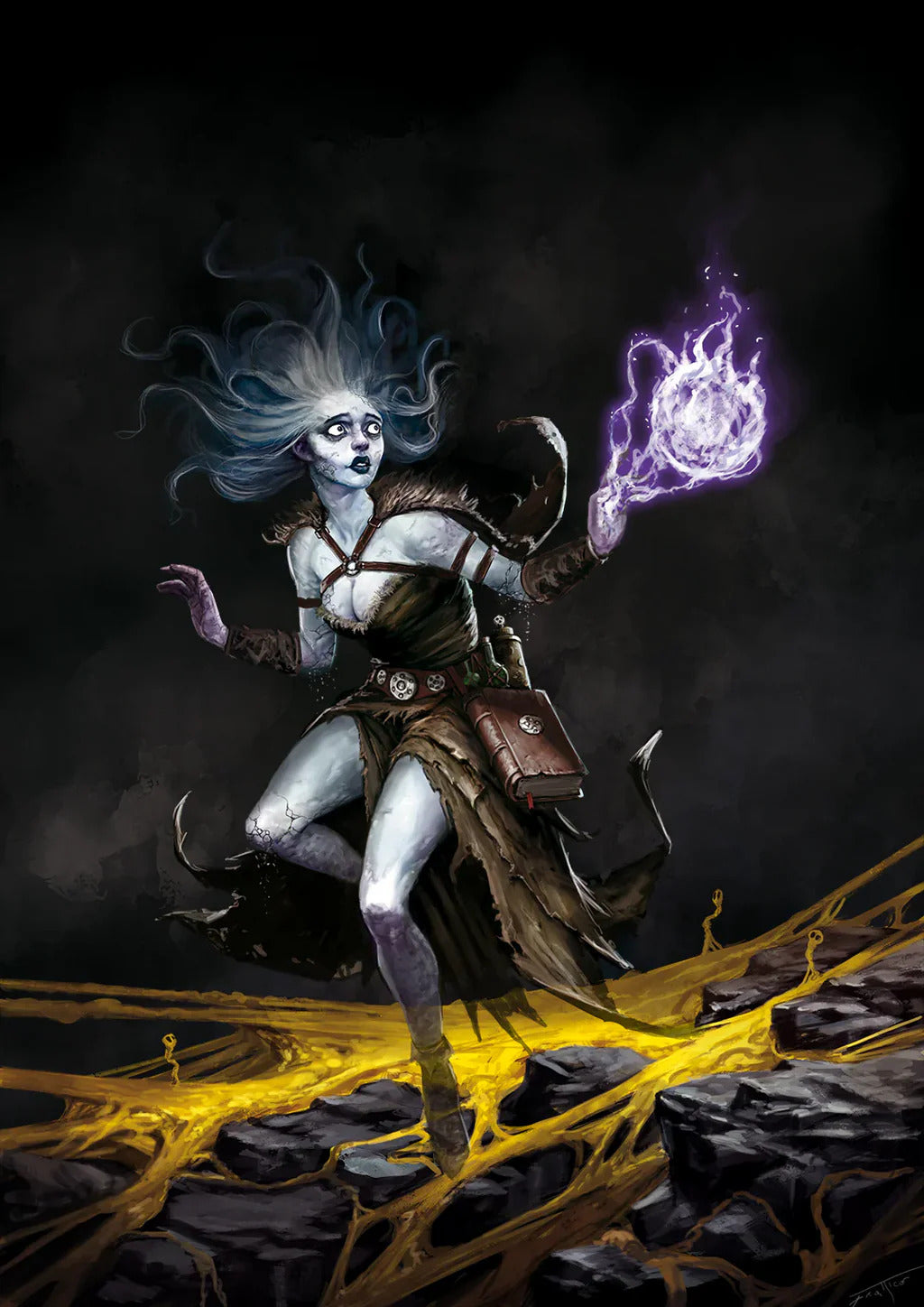 Fantasy character with magical abilities on a dark background
