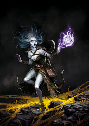 Fantasy character with magical abilities on a dark background
