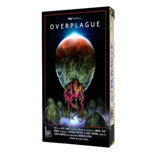 Box of 'Overplague' with a fantasy design on a white background