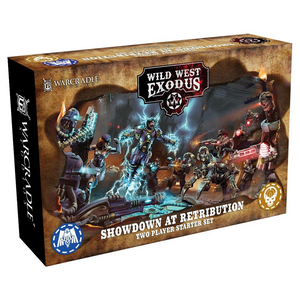 Board game box for 'Wild West Exodus' with characters and text on a brown background