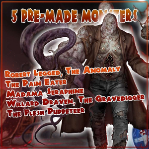 Pre-made monster figure with text listing various monster names and descriptions.