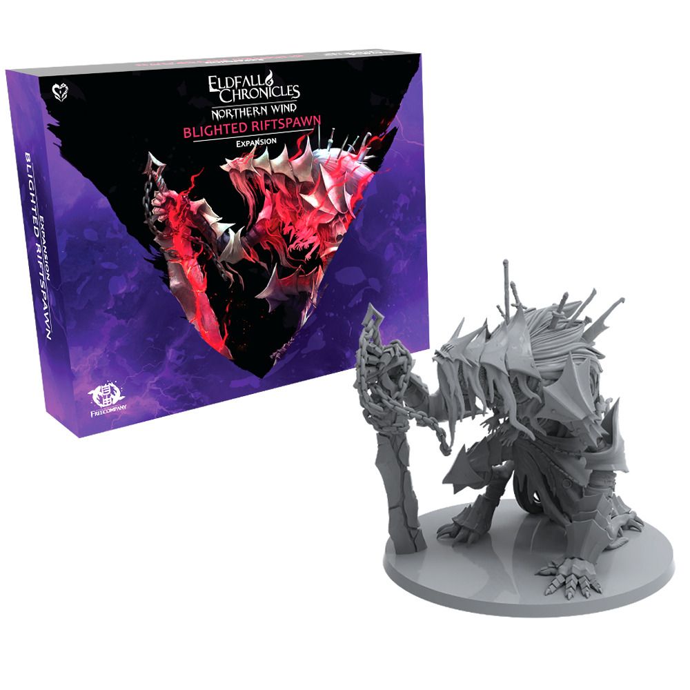 Elvenfall Chronicles game expansion with a dragon-like creature figure on a white background