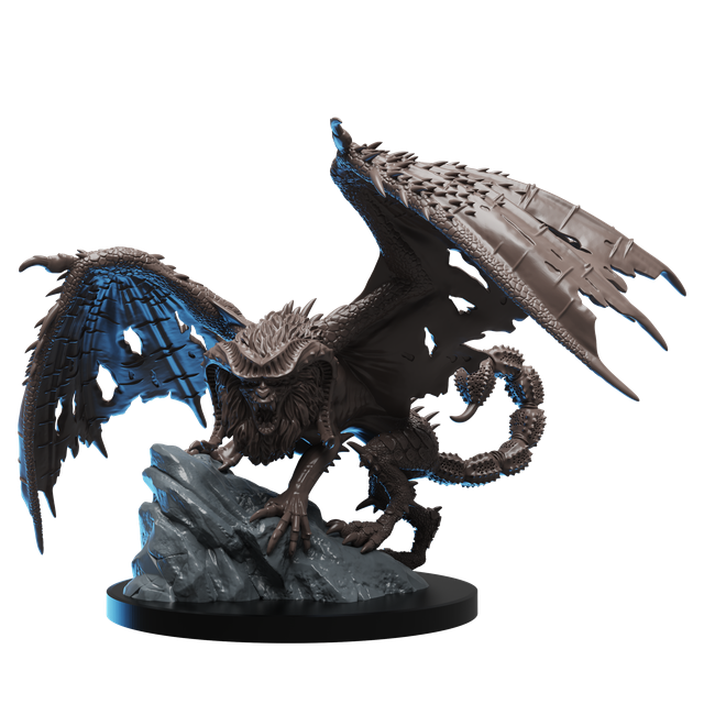 Dragon-like creature figurine on a rocky base with blue accents