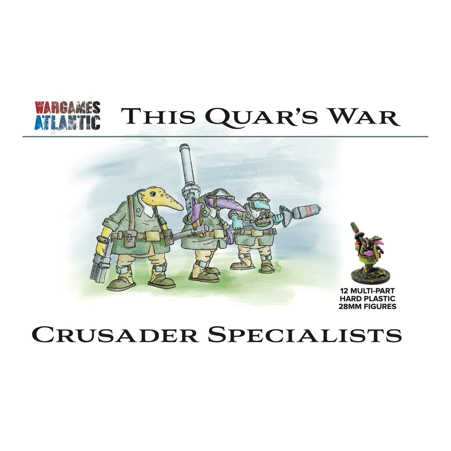 Product packaging for 'This Quar's War' Crusader Specialists with illustrated figures and text.