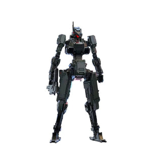 Black robot toy figure on a white background