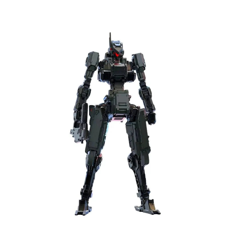 Black robot toy figure on a white background