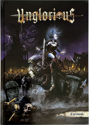 Cover of 'Unglorious' with a warrior and dark fantasy elements