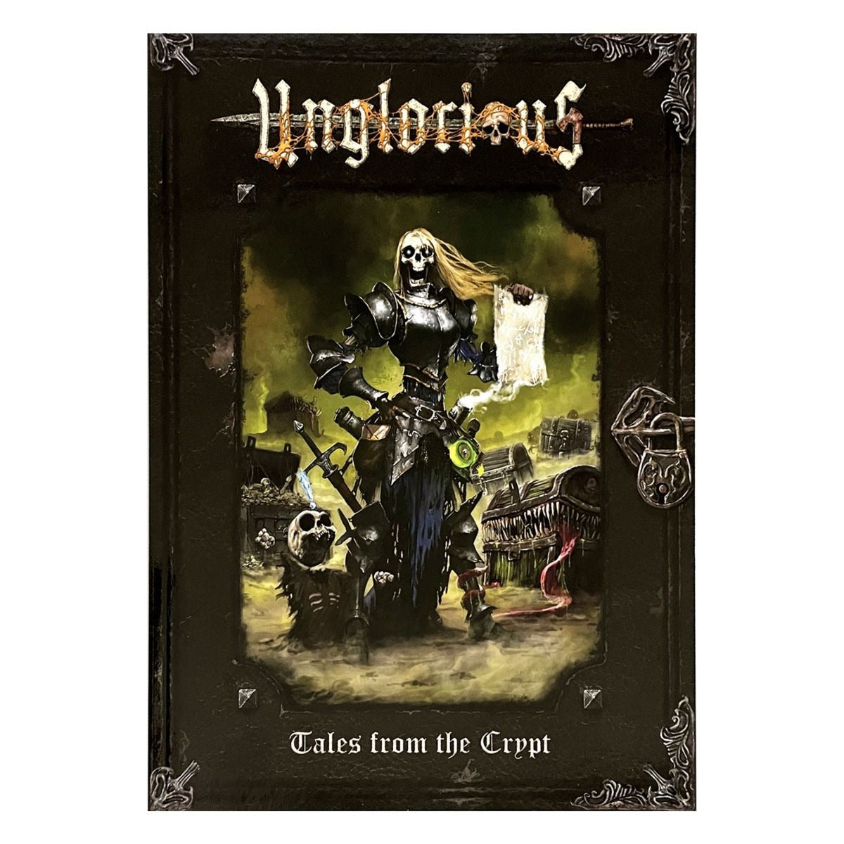 Cover of 'Tales from the Crypt' by Unglorious with a skeleton warrior and dark background.